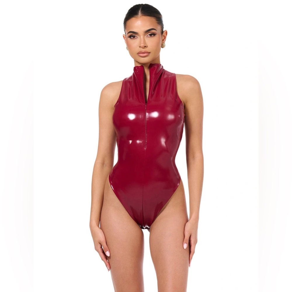 Naked Wardrobe Sleeveless Vinyl Bodysuit